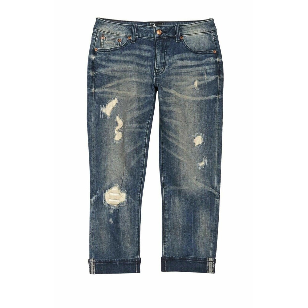 ROCK REVIVAL Womens Easy Capri Med Wash Distressed Jeans Sz 25